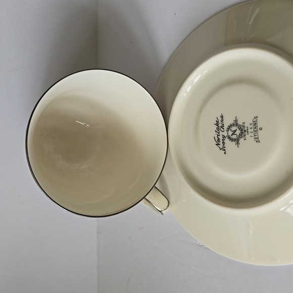 Noritake Etienne Ivory China Footed Coffee Mug Tea Cup And Saucer 7260 Japan - Picture 4 of 16
